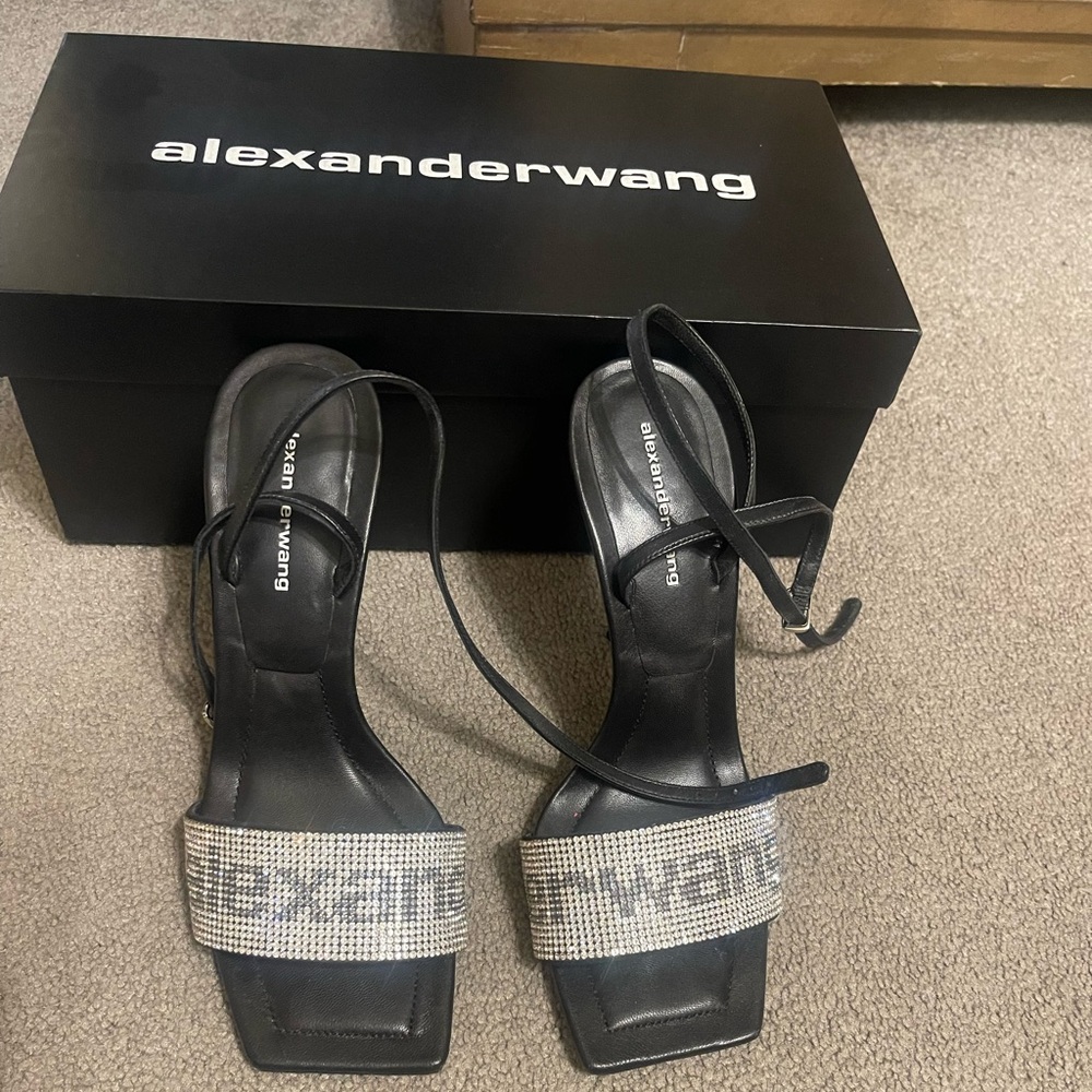 Alexander Wang Black Crystal Strap Square-Toe Sandals